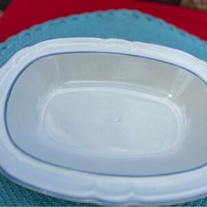 Elegant White Serving Cordella Dish with Blue Trim